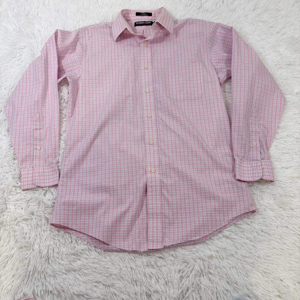 Kirkland Signature long‎ sleeve non iron slim fit checkered button up shirt